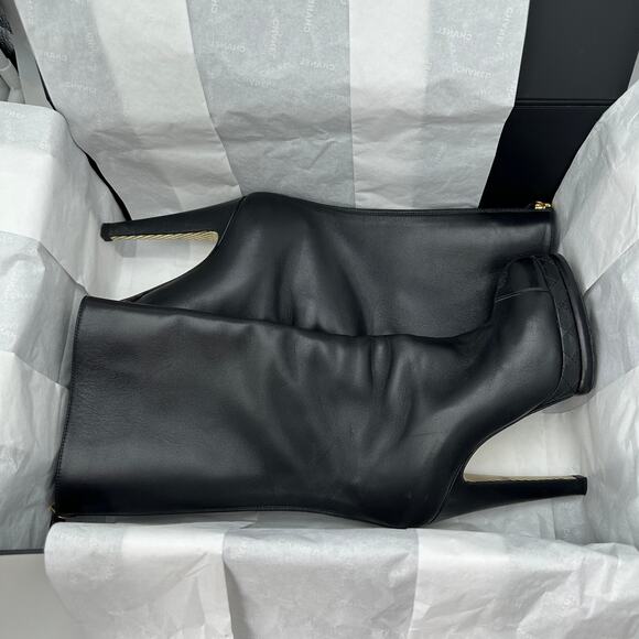 CHANEL Black Leather CC Cap Toe Quilter Platform Heel Boots IT 36 - Picture 15 of 15